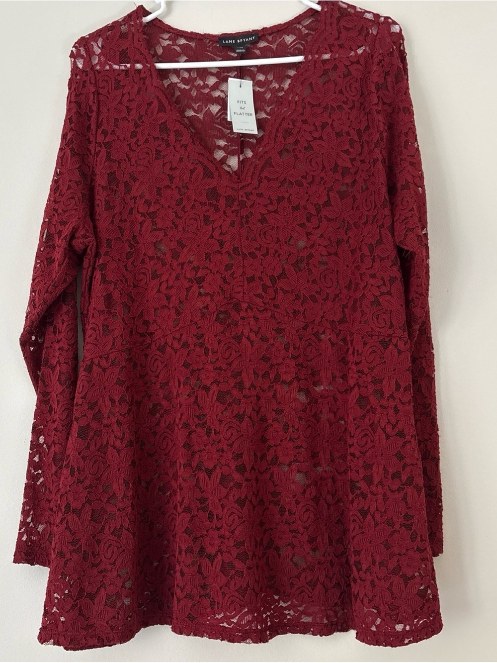 Lane Bryant Deep Wine Lace V-Neck Long Sleeve Tunic